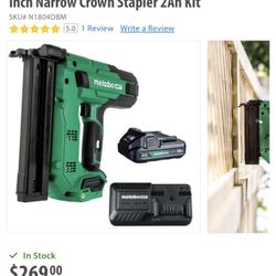 Metabo HPT 18V MultiVolt 18-Gauge 1-1/2 Inch Narrow Crown Stapler 2Ah Kit N1804DBM