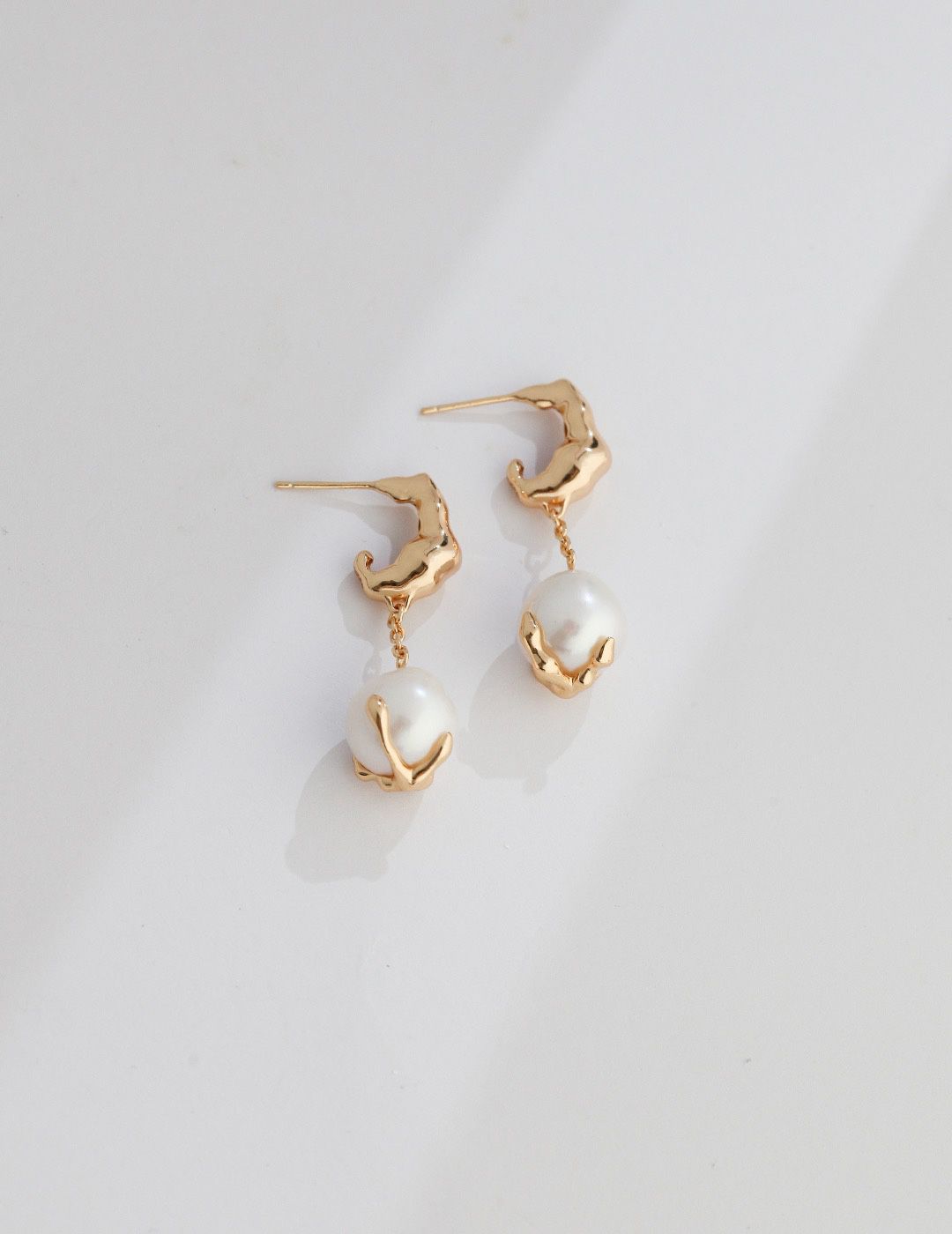 Baroque Pearl Drop Earrings, Gold plated