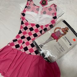 New Xs pink school girl dress skirt costume mini pleated leg avenue Emo