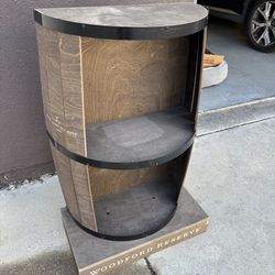 Half barrel shelves - whiskey display (woodford reserve)