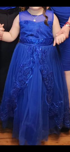 Girls Royal Blue Formal Gown with Sequin Lace