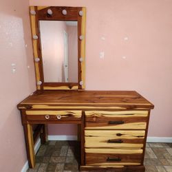 RUSTIC VANITY & FULL BED FRAME WITH BOTH MATTRESSES 