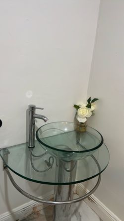 Modern Glass Vessel Sink Vanity with Chrome Faucet – Complete Set