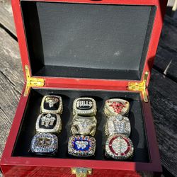 Michael Jordan 9 Ring Set With Display Box Includes HOF / Dreamteam / UNC And All Bulls