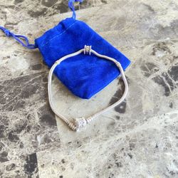 PANDORA  Sterling Silver Snake Chain Charm Bracelet 8” Snap Claps 925