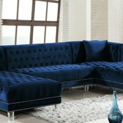 Moda Navy Velvet 3pc. Sectional

