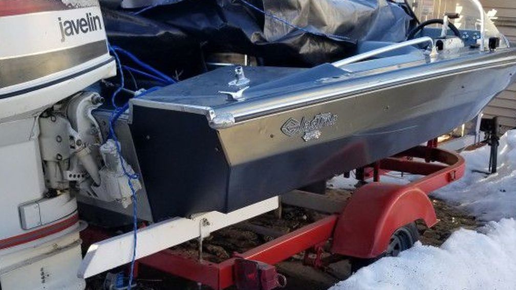 1969 Glastron 14ft Boat W/ 85 HP Johnson Outboard With Tilt And Trim And Trailer
