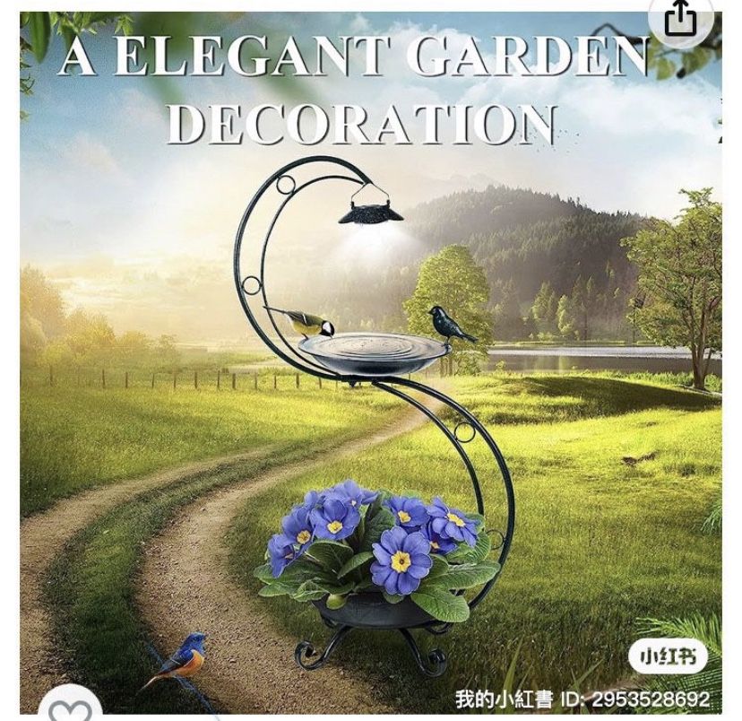 Bird Baths for Outdoors Solar Lamp, 35.5" Height Metal Bird Bath, Weather Resistant, Vintage Decorative Birdbaths, Flower Planter Pedestal, Fountain