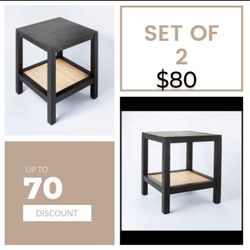 Brand New ( SET OF 2)  Threshold &Studio Mc Gee  /// Canyon Lake Wooden Side Table Black Ratan Finish 