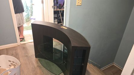 Curved TV stand  with glass shelves