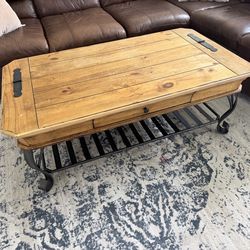 Rustic coffee table with 2 black painted matching side tables