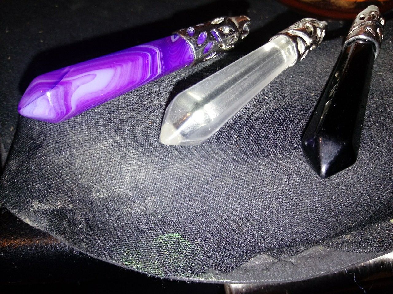 Amethyst, Quartz, Obsidian necklaces/charms