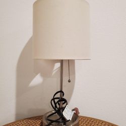 Lamp With Light Grey Shade, Outlet On Side