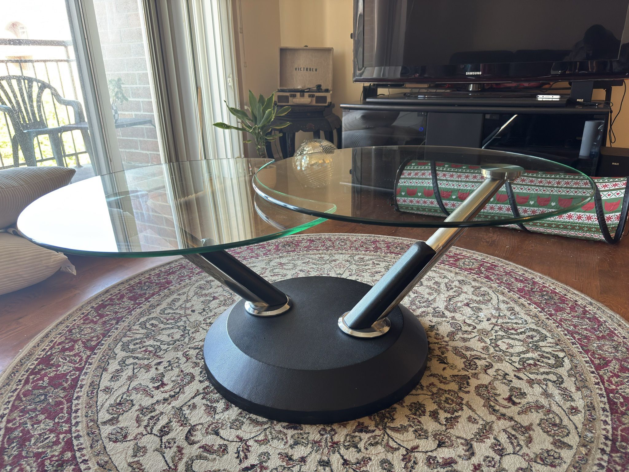 Modern Rotating Glass Coffee Table – Multi-Level Design