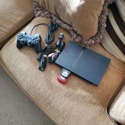 Ps2 Slim With Controller Cables Memory Card And MadCatz