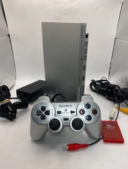Sony Playstation 2 PS2 Slim Silver Console OEM Silver Controller Tested + memory