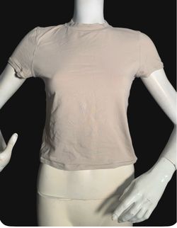 Beige Cropped Crew Neck T-Shirt