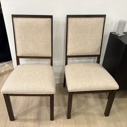 Brown and tan upholstered wood dining chairs set