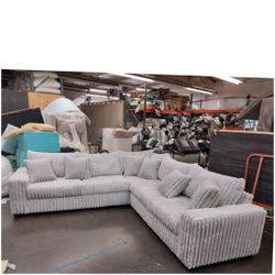 BRAND NEW 9x9ft SECTIONAL SOFAS, CORDOROY LIGHT GREY FABRIC, CUSTOM MADE AVAILABLE