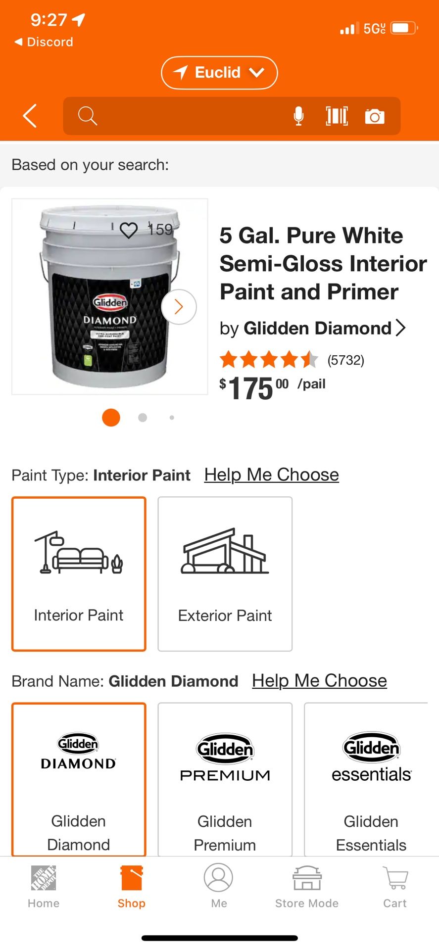 Glidden 5 Gal. Pure White Semi Gloss Paint And Primer 