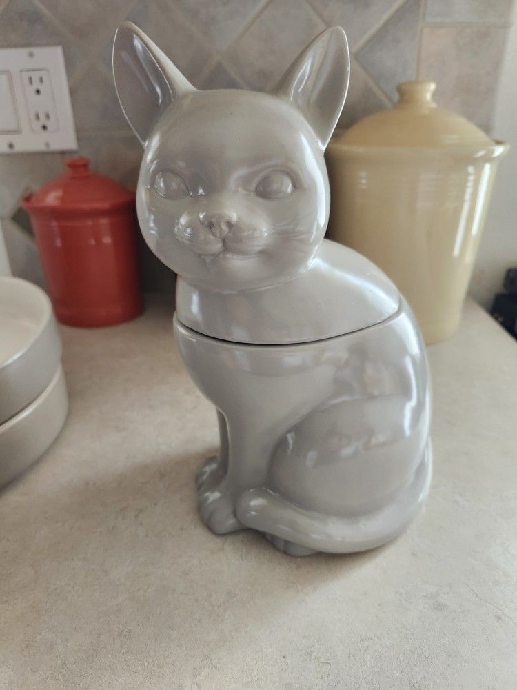 Cute Kitty Cat Kids Cookie Jar New Mint Cond w/ Lid Catch