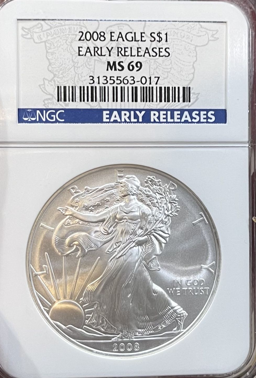 2008 SILVER MS 69 AMERICAN EAGLE π¦
DOLLAR NGC