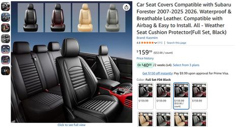 Subaru Forester 2007-2026 Kaomim Seat Covers *Full Set* PU Leather Black