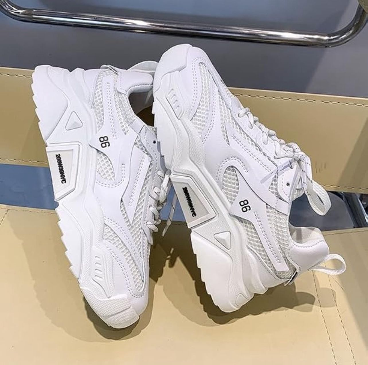Women's Chunky Dad Sneakers - Candy Color Lace-Up Casual Shoes,Breathable Mesh Fabric,Platform Fashion Sneakers,Comfortable Walking Shoes