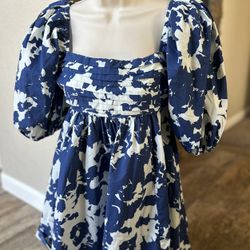 Abercrombie & Fitch Emerson Poplin Puff Sleeve White & Blue Floral Mini Dress- Size XS Petite