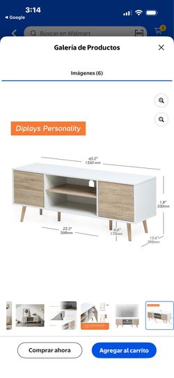 Mid-Century Modern TV Stand for 60-Inch Screen, Wooden Media Cabinet with Storage, White/Beige