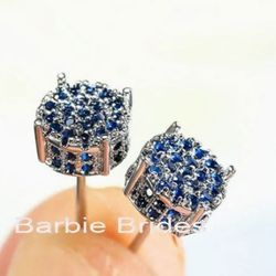 Exquisite Micro Pave 14K White Gold Plated Sapphire Cubic Zirconia Men Women Cluster Stud Earrings 