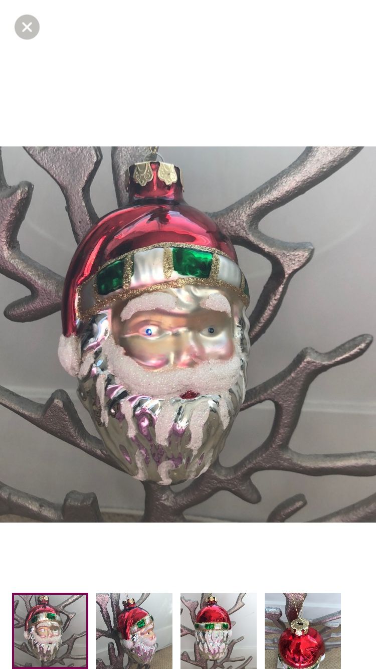 Vintage GLASS Oversized Santa Claus head ornament St Nick Christmas