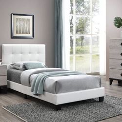 White PU Leather Twin Size Bed Frame New In Box 