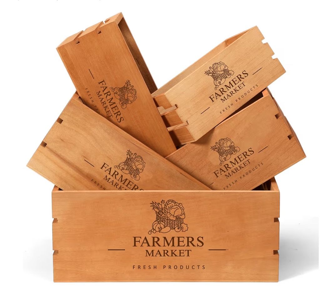 (7777-38) Barydat Set of 5 Wood Crates for Display Decorative Nesting Wooden Crate Storage with Handles Vintage Farmhouse Style Decorative Boxes Boxes