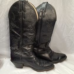 Justin Boots Made In The USA Black Women's Cowgirl Boots Sz. 5B Style #L4814 15"