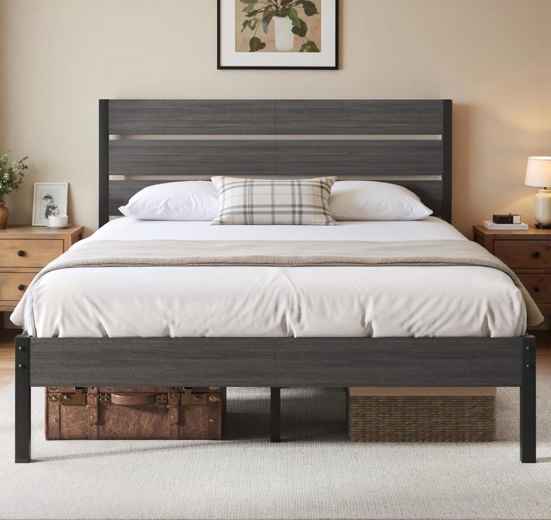 Fluest Queen Bed Frame with Headboard and Footboard, Metal Platform Bed Frame with Under Bed Storage, All-Metal Support System, No Box Spring Needed,