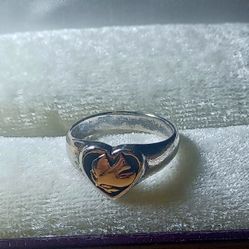 Vintage Retired James Avery Sterling Silver 14k Gold Dove Heart Ring Women's Size 7