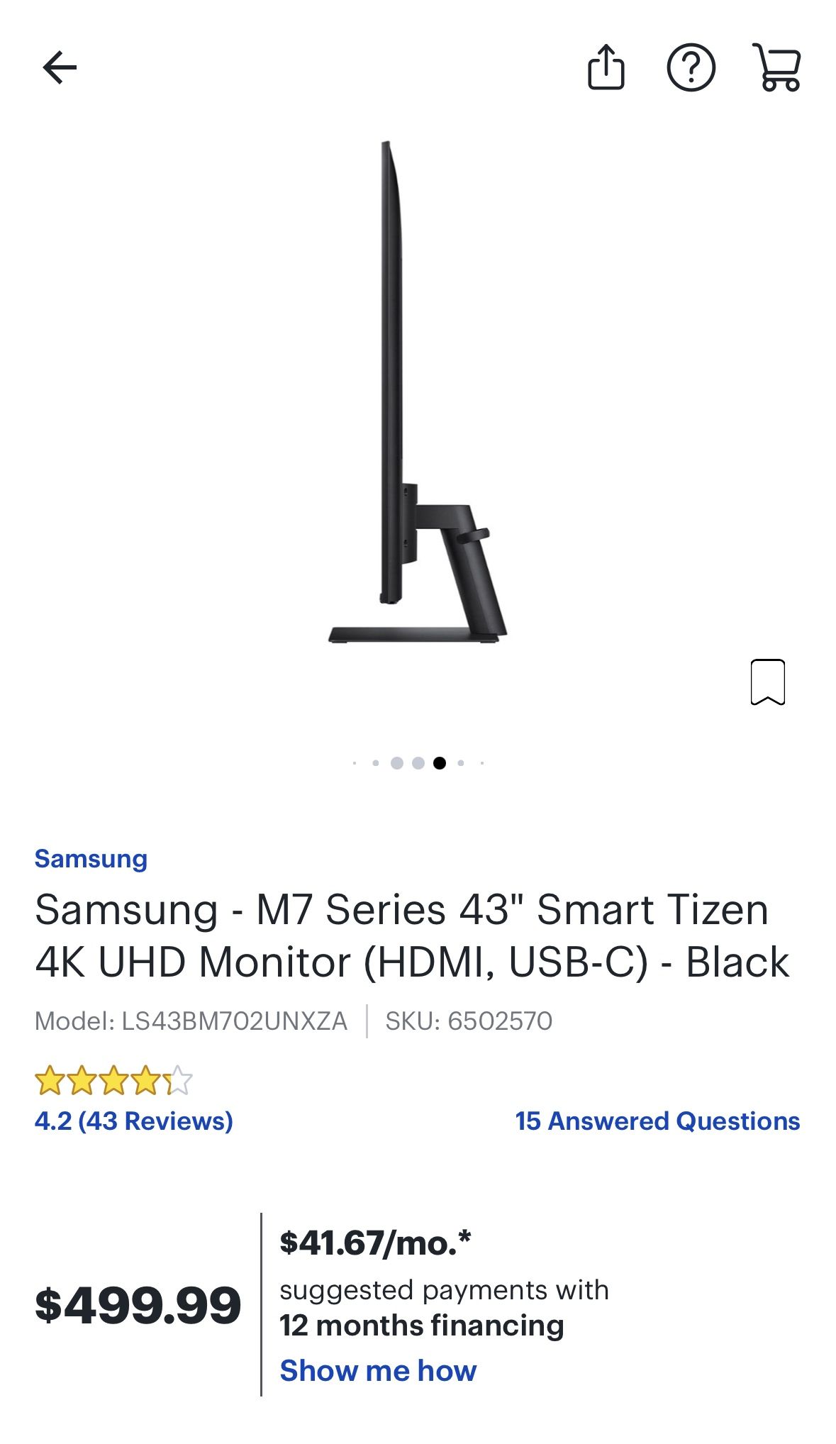 Samsung M7 Smart Monitor 43 Inch 4k TVs & Media players