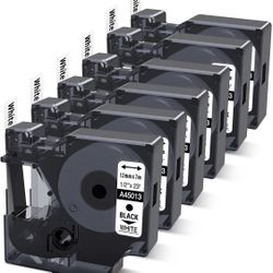 6 Pack Label Tape 45013 1/2 Inch Black on White for Dymo Label Maker Refill