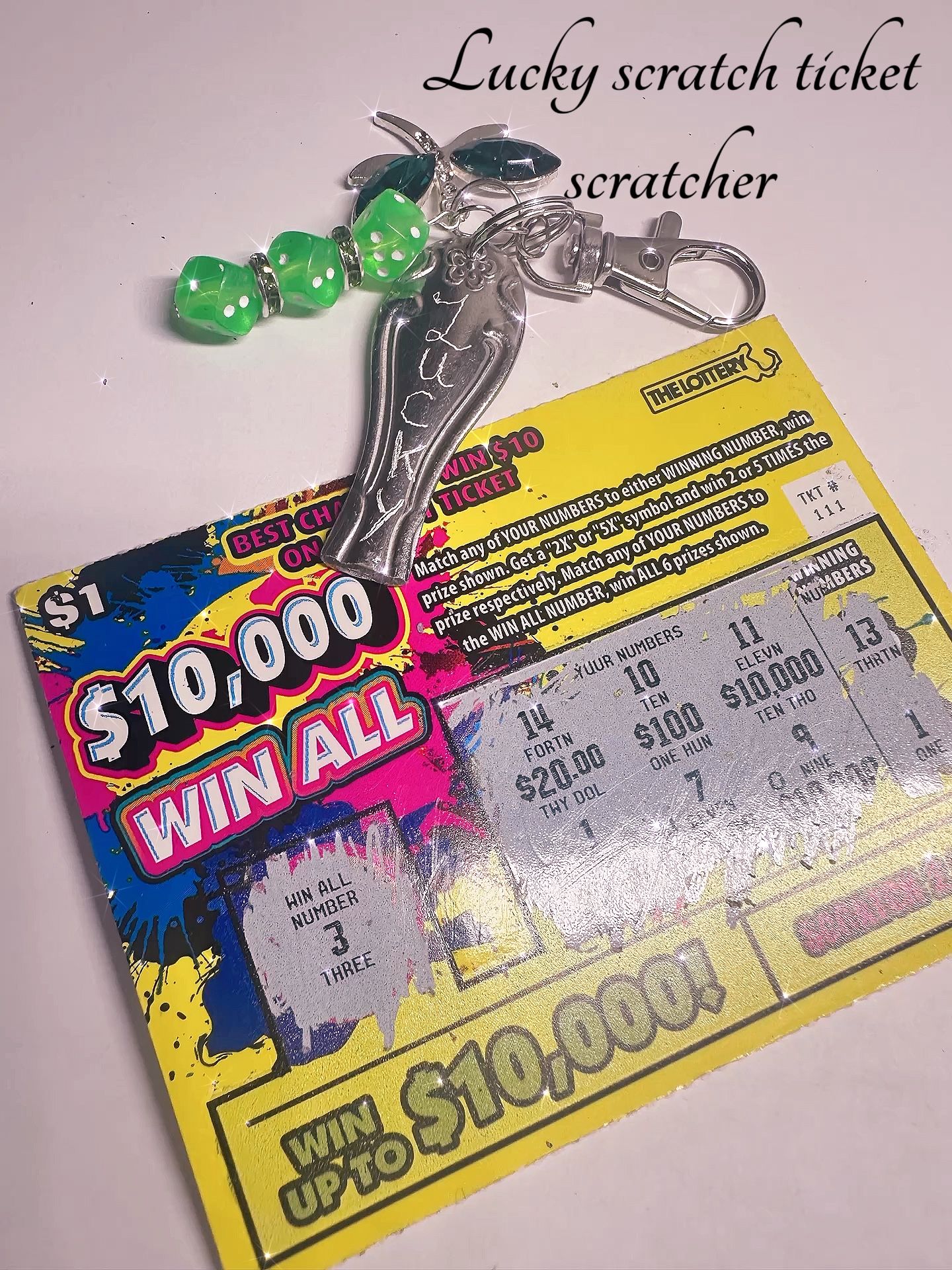Lucky Lotto Scratcher Made from Upcycled Spoons with Dice special Edition for the Ultimate Gambler’s Charm Because Hey, Someone’s got to win