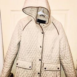 Tommy Hilfiger Quilted Hoodie Jacket-Size Large -White Beige-77064 zipcode 