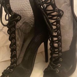See Through Mesh High Ankle Bootie w Corset