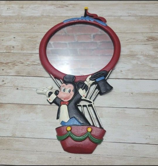 Vintage Walt Disney Productions Cast Iron Mickey Mouse Painted Mirror RARE