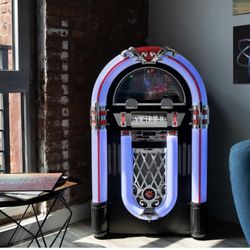 Victrola Mayfield Full Size Jukebox, 3-Speed Belt Driven Turntable with Stereo Speakers & Subwoofer, Wireless Bluetooth Music Streaming, FM Radio, Pre