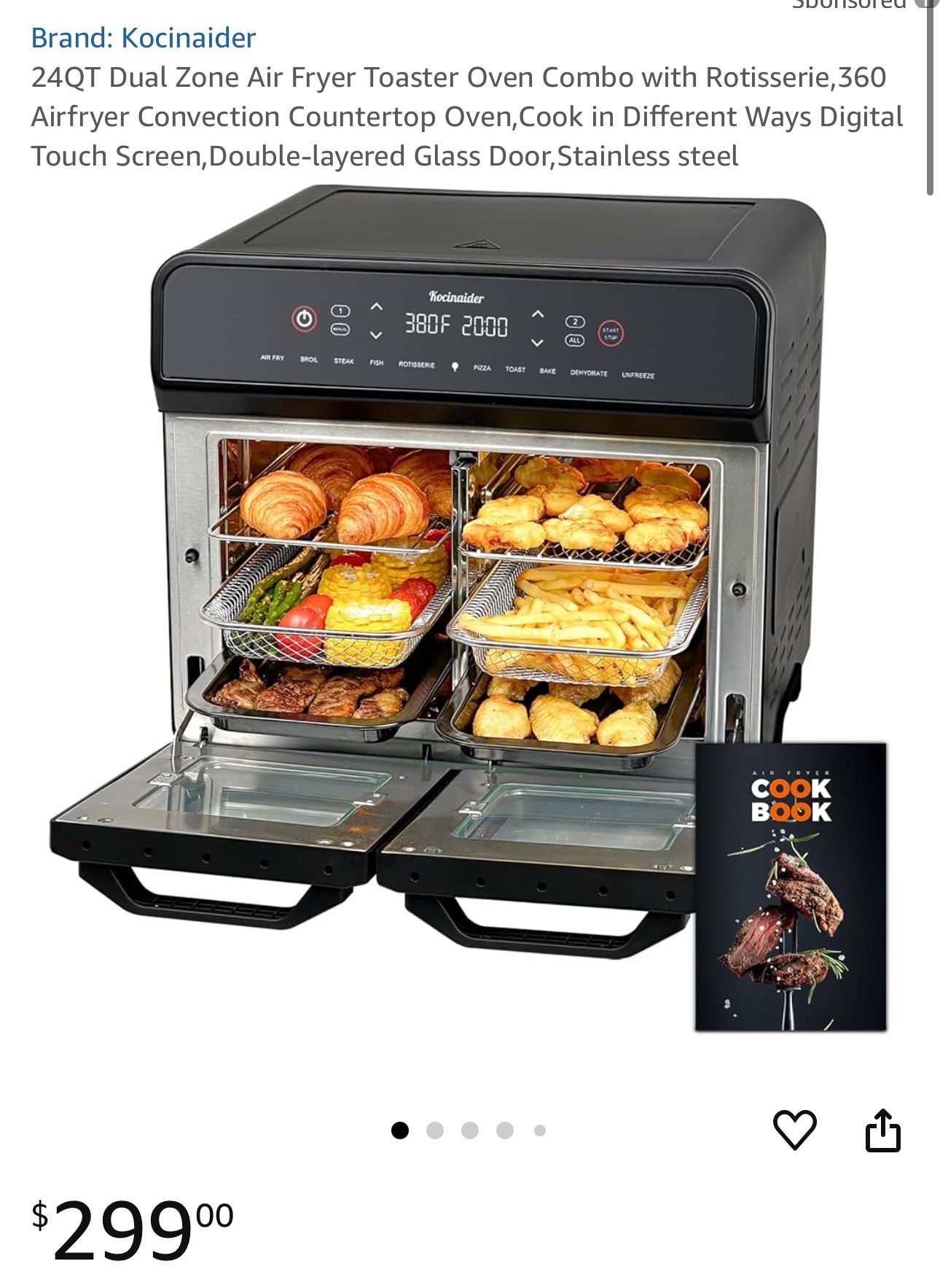 Kocinaider 24QT Dual Zone Air Fryer Oven with Rotisserie
