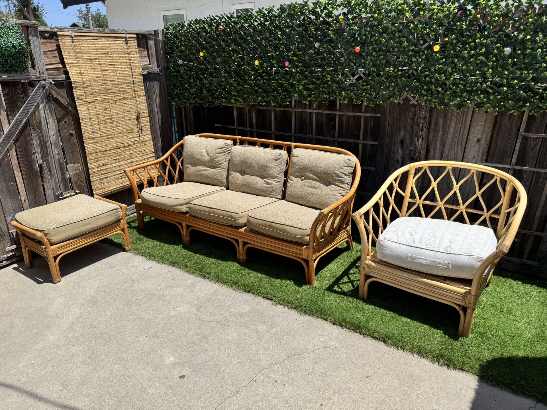 Vintage Bamboo Rattan Tiki Sofa And Chair Set