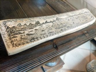 Vintage Faux Whale Bone Scrimshaw Maritime Art Capt Thos Calder