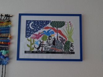 Colorful woven yarn wall hanging