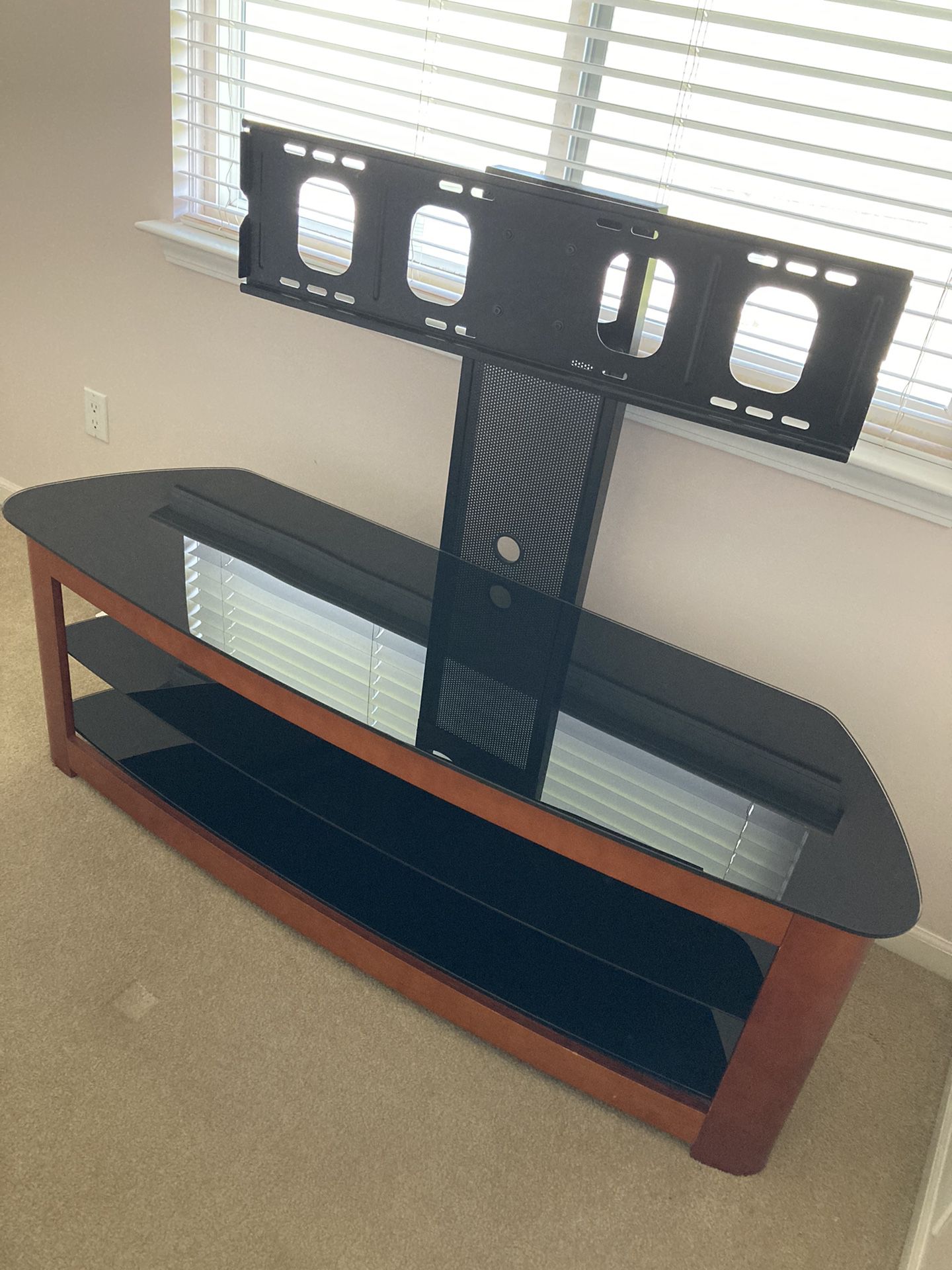 Mount Swivel TV Stand with Glass Shelves (obo). 