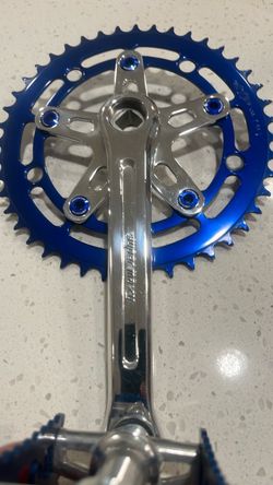 Vintage Sugino Super Maxy Crankset Anodized Blue Chainring & Pedals Old School BMX GT
